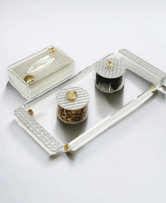 🌟 Lüks Sunum ve Servis İçin Akrilik Sedef Detaylı Şeffaf Pleksi Tepsi 🌟 - QueenBeeIstanbul
