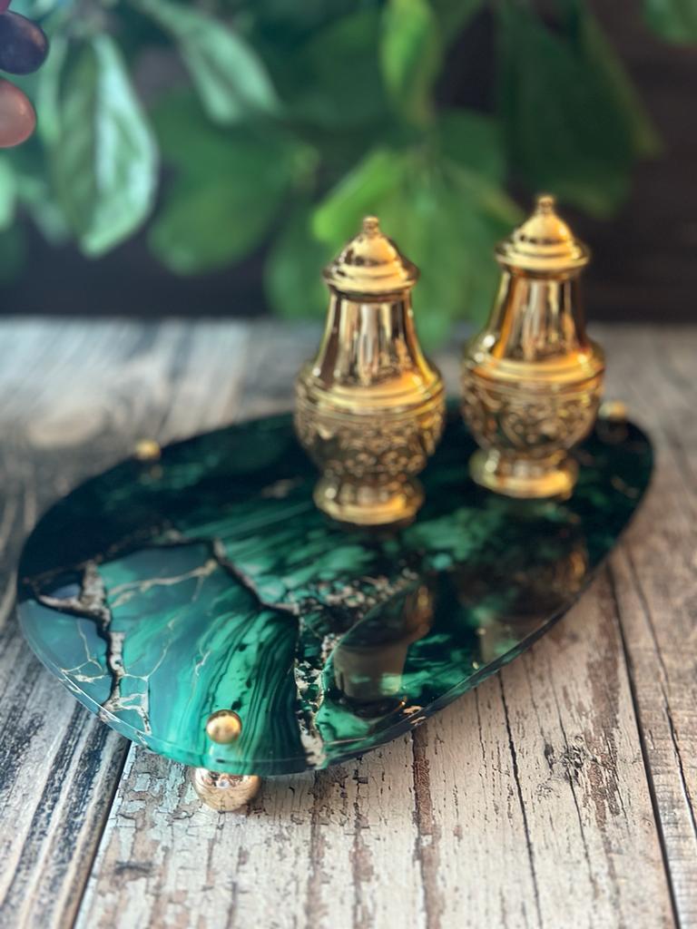 Malachite Sunum Tepsi ve Standı - QueenBeeIstanbul