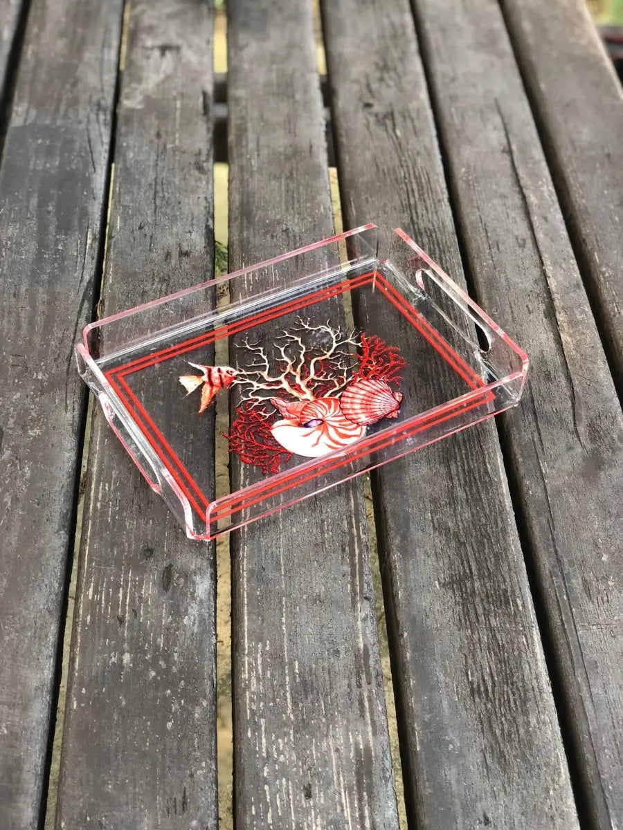 Marin Temalı Pleksi Tepsi -deniz kabuk & balık & mercan- - QueenBeeIstanbul