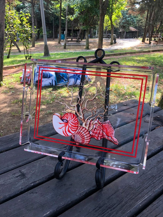 Marin Temalı Pleksi Tepsi -deniz kabuklu mercan- - QueenBeeIstanbul