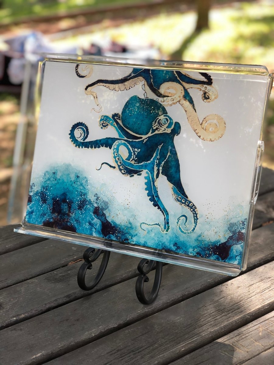 Marin Temalı Pleksi Tepsi -Mavi Ahtapot- - QueenBeeIstanbul