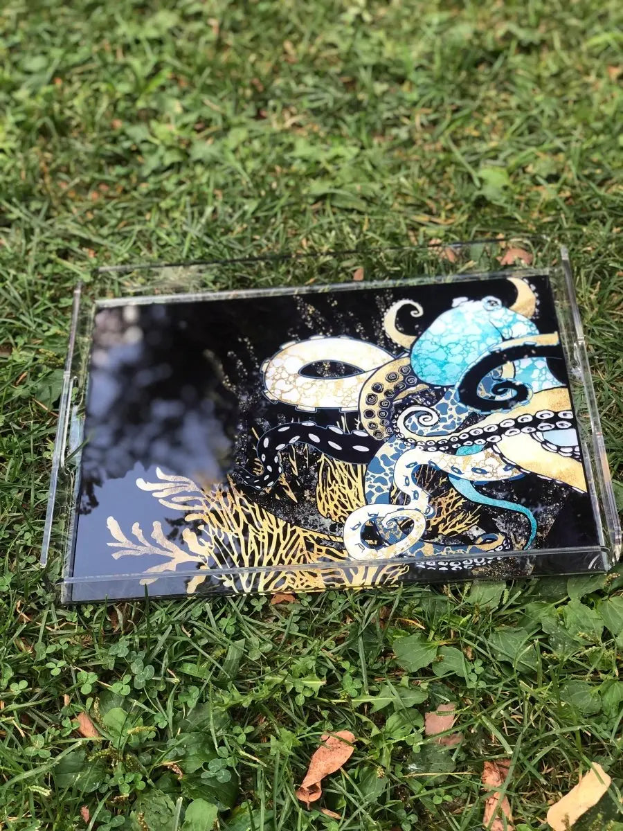 Marin Temalı Pleksi Tepsi -Mercan&Ahtapot- - QueenBeeIstanbul