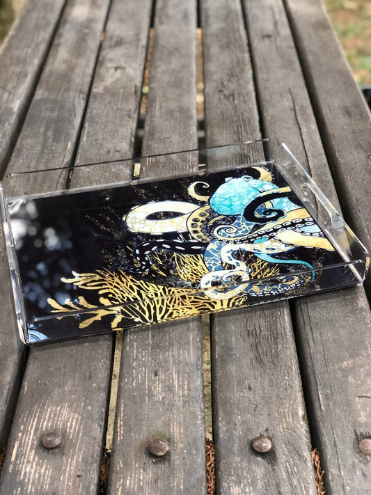 Marin Temalı Pleksi Tepsi -Mercan&Ahtapot- - QueenBeeIstanbul