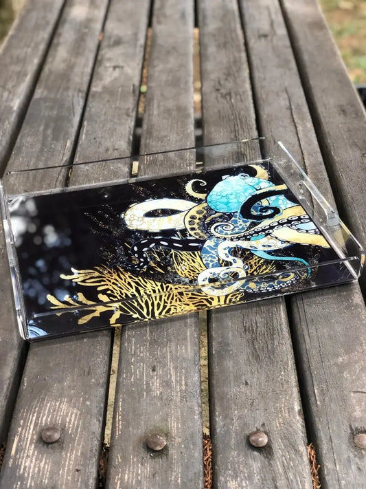 Marin Temalı Pleksi Tepsi -Mercan&Ahtapot- - QueenBeeIstanbul