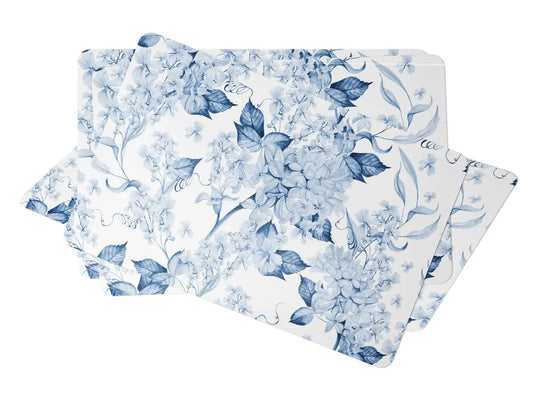 Mavi Çiçekli Akrilik Amerikan Servis ve Bardak Altı Set (4 Parça) - QueenBeeIstanbul