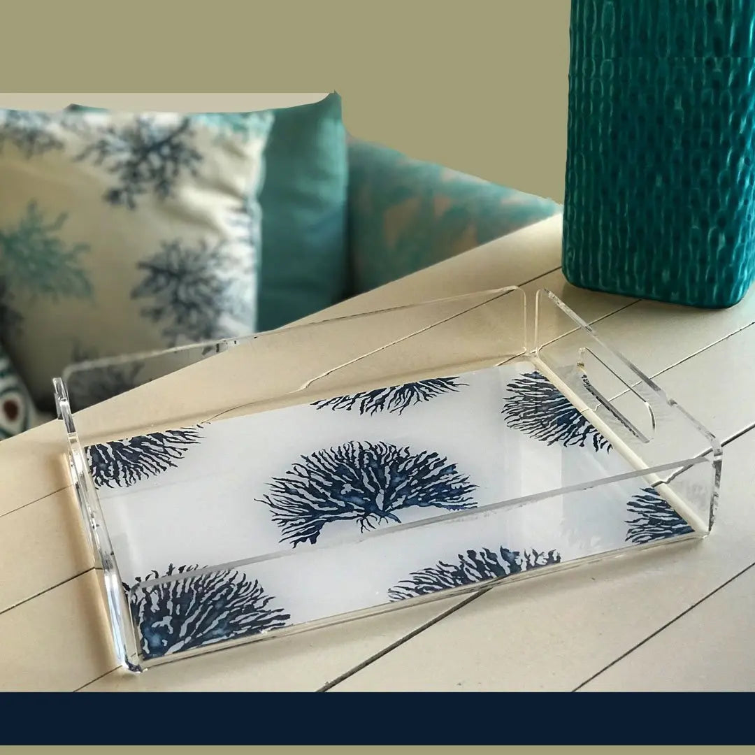 Mavi Mercan Desenli Pleksi Tepsi QueenBeeIstanbul