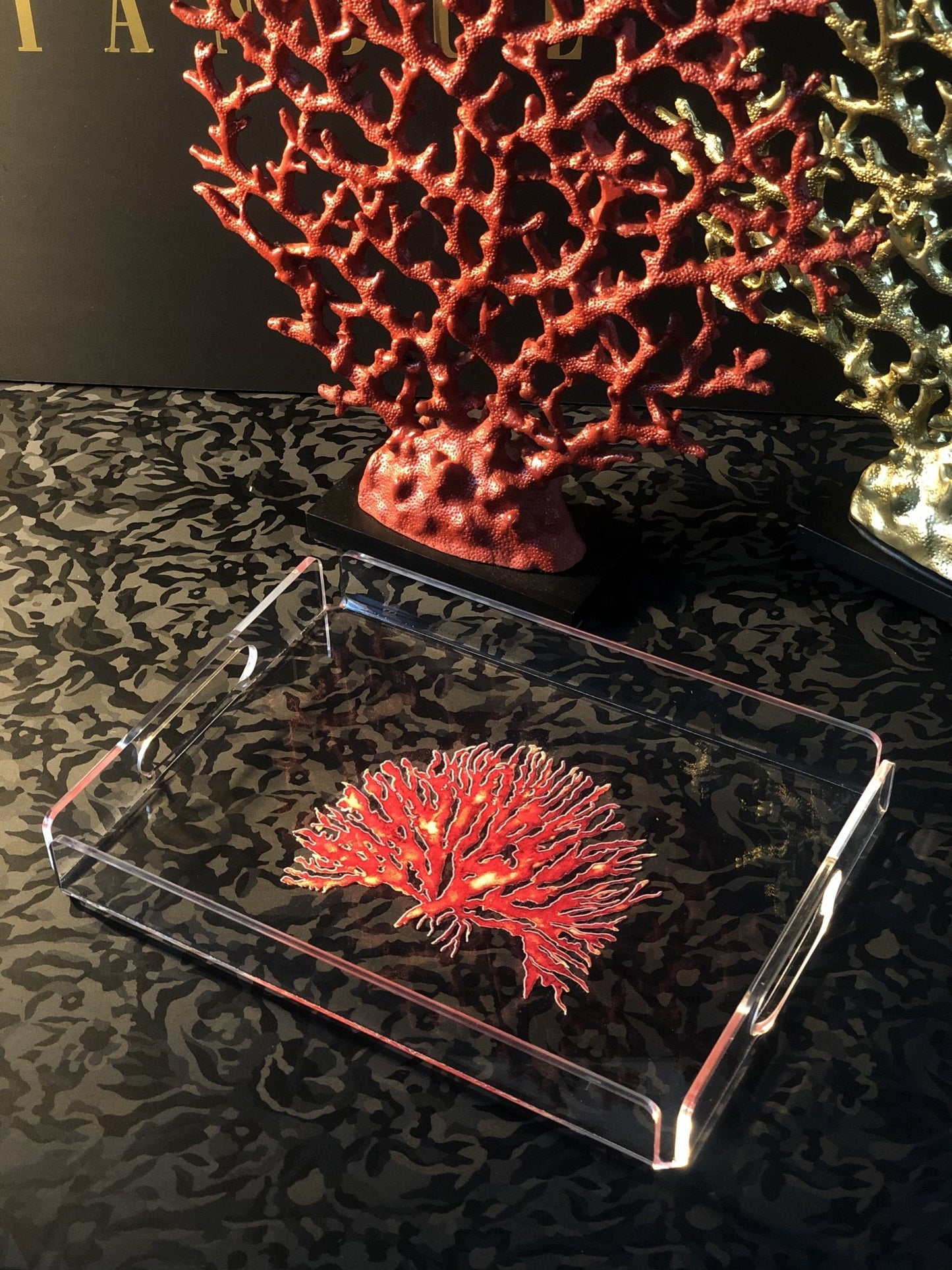 Plateau Plexi Motif Corail -Corail Rouge-