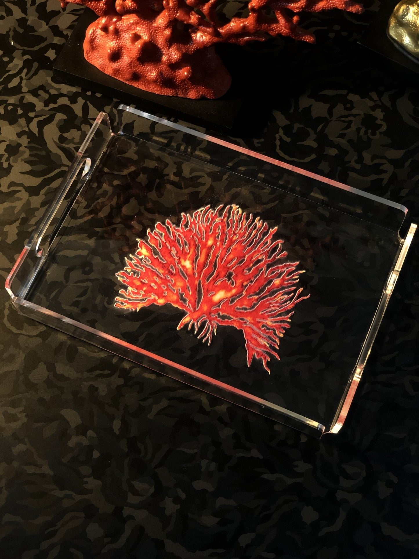 Plateau Plexi Motif Corail -Corail Rouge-