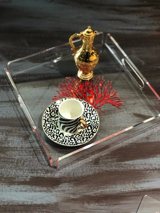 Mercan Desenli Pleksi Tepsi -Kırmızı Mercan- - QueenBeeIstanbul