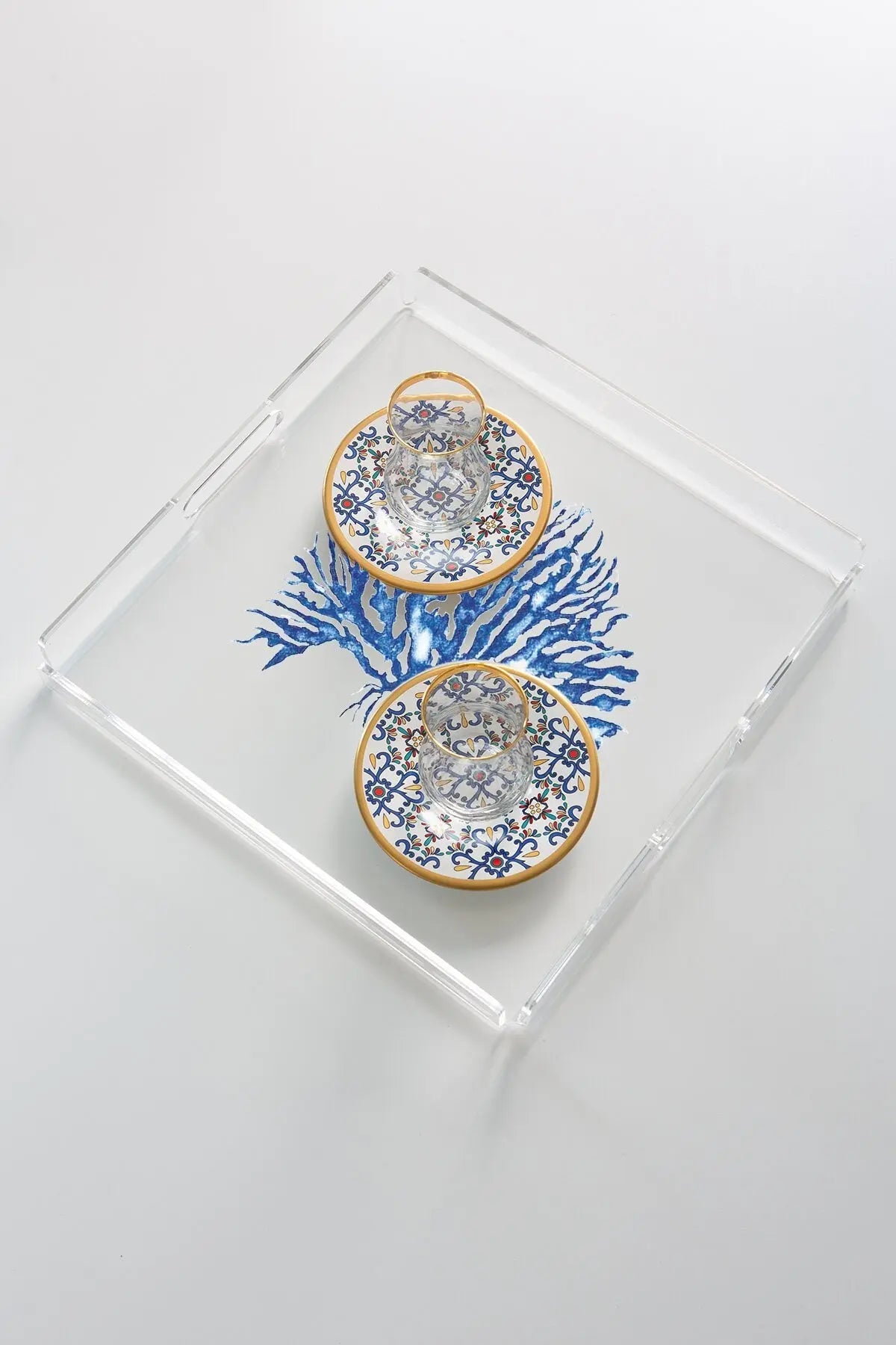 Mercan Desenli Pleksi Tepsi -Mavi Merca QueenBeeIstanbul