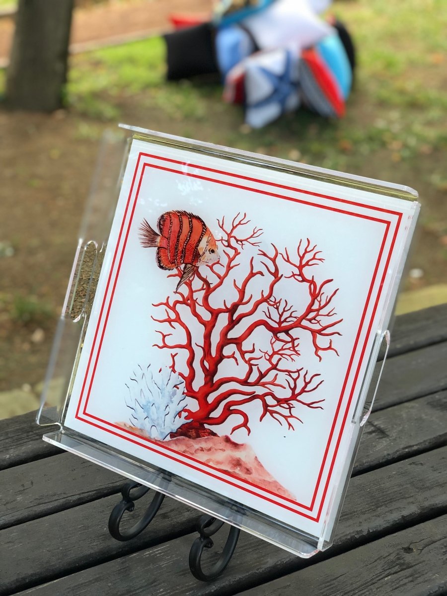 Mercan temalı pleksi tepsi - QueenBeeIstanbul