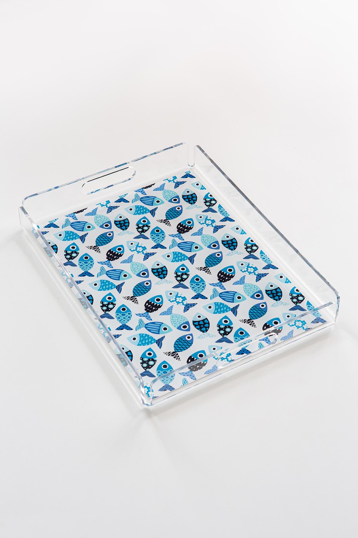 Mini Fish Desenli Pleksi Tepsiı