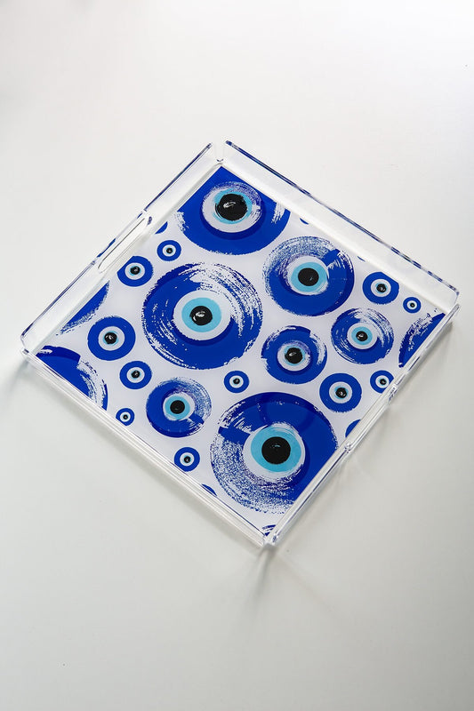 Nazar Boncuk Desenli Pleksi Tepsi