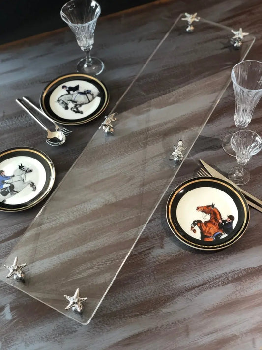 Pirinç Kulplu Pleksi Peynir Servisi Tabağı - Jardinyer- Büyük Boy - QueenBeeIstanbul