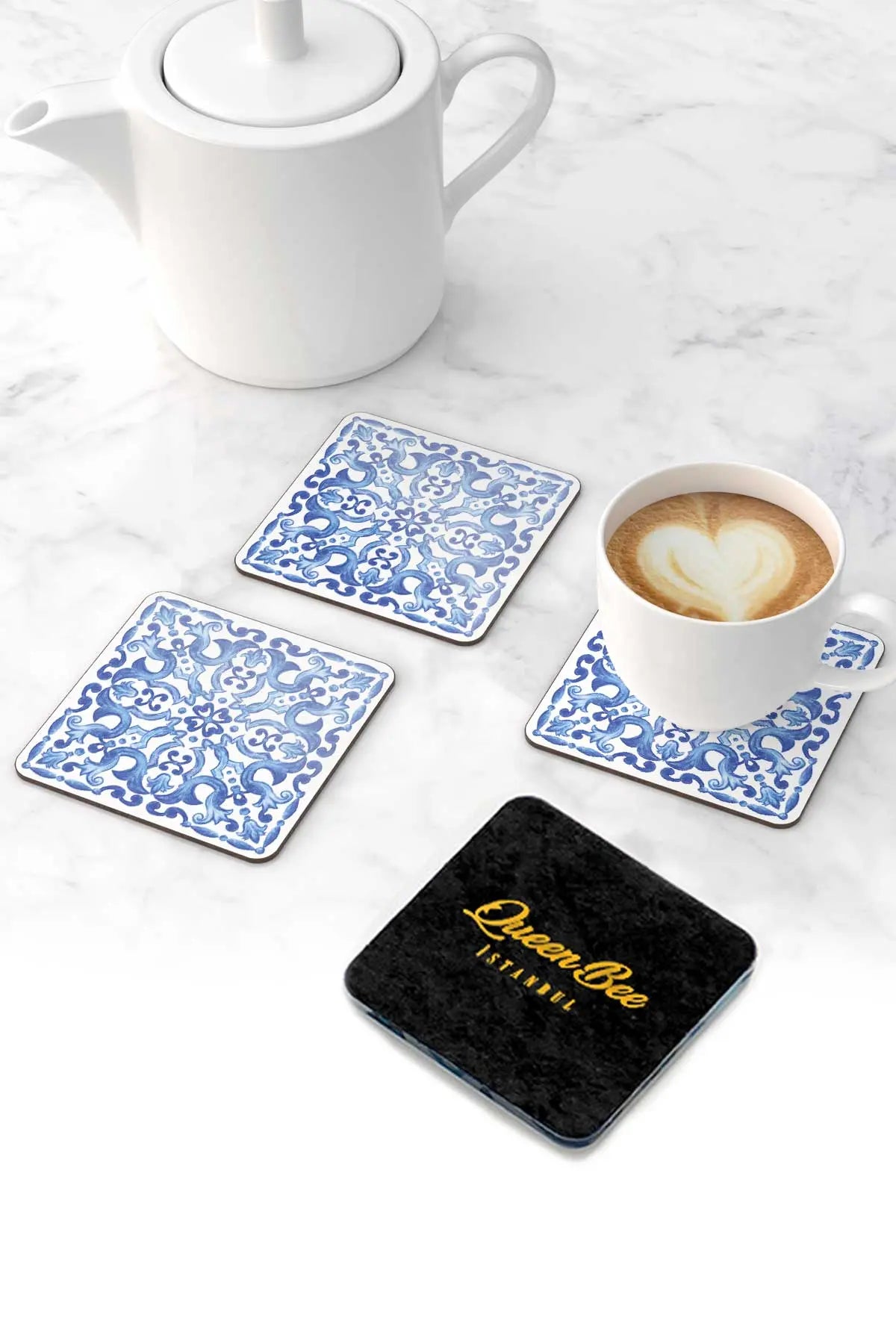 Pleksi Bardak Altlığı - Blue Chain - QueenBeeIstanbul