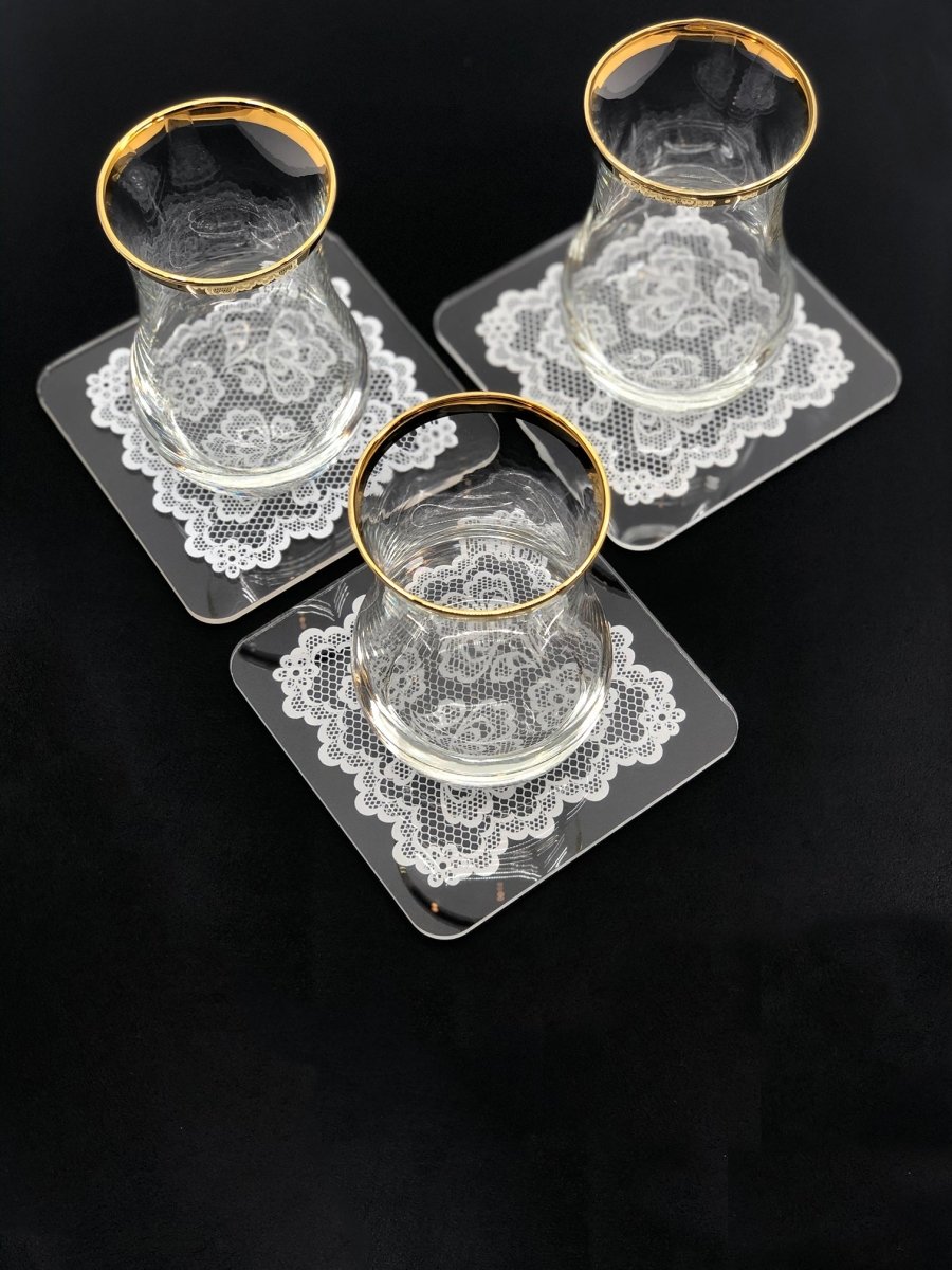 Pleksi Bardak Altlığı - Dantel Desenli- - QueenBeeIstanbul
