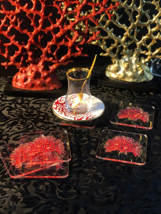 Pleksi Bardak Altlığı -Kırmızı Mercan- - QueenBeeIstanbul