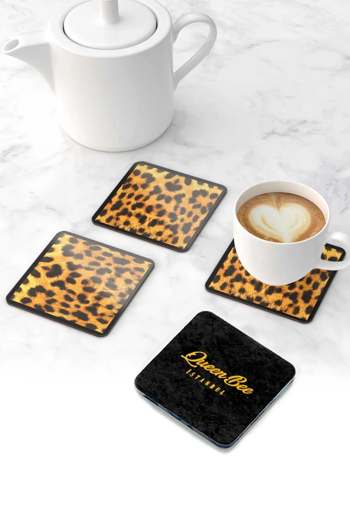 Pleksi Bardak Altlığı - Leopar- QueenBeeIstanbul