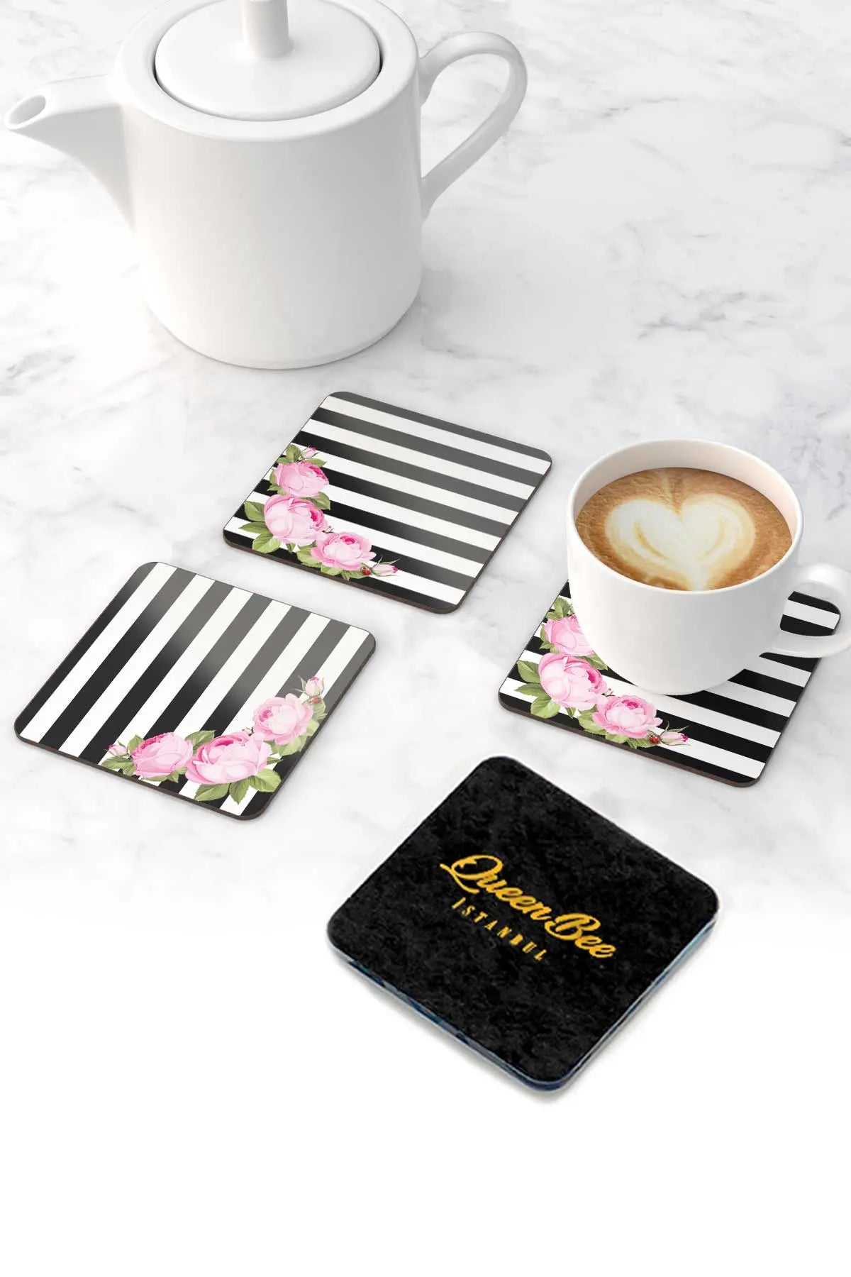 Pleksi Bardak Altlığı - Pink Rose- - QueenBeeIstanbul