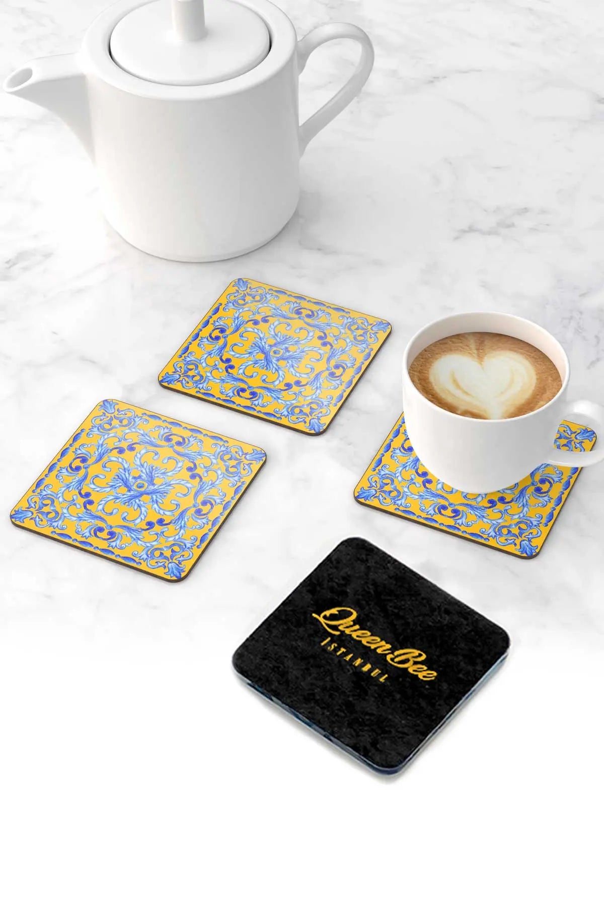 Pleksi Bardak Altlığı -Yellow Blue- - QueenBeeIstanbul