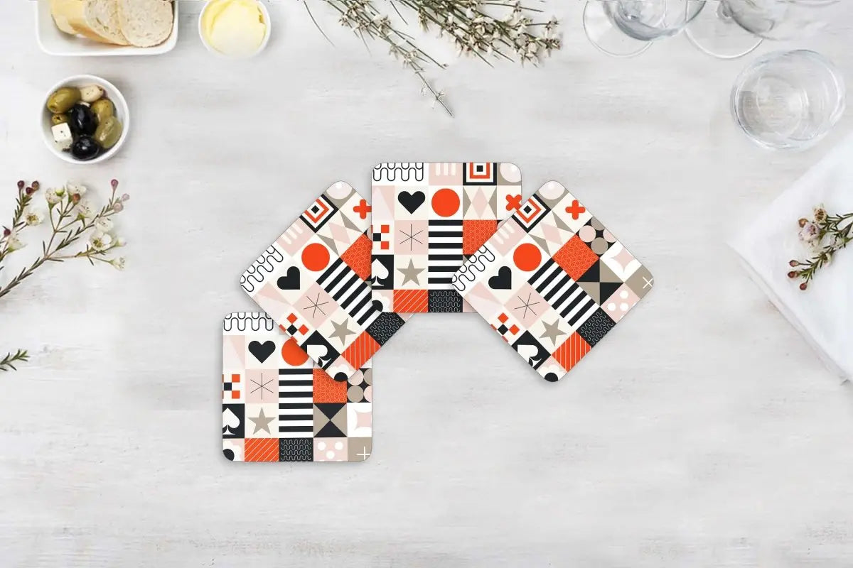 Retro Desenli Akrilik Amerikan Servis ve Bardak Altı Set (4 Parça) - QueenBeeIstanbul