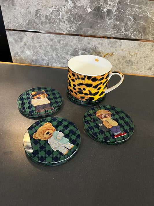 Yeşil Ekose 4'lü Teddy Bardak Altı Seti - QueenBeeIstanbul