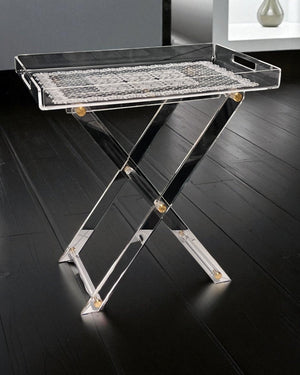 Dantel Desenli Akrilik Pleksi Katlanır Ayaklı Portatif Tepsili Sehpa - QueenBeeIstanbul