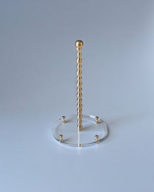 El Yapımı Pirinç Aksesuarlı Pleksi Rulo Kağıt Havlu Standı - Şeffaf Taban - QueenBeeIstanbul