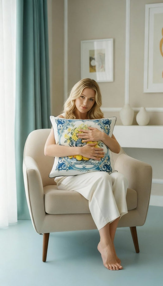 Mediterranean Lemon – Capri Vase Kırlent Kılıfı - QueenBeeIstanbul