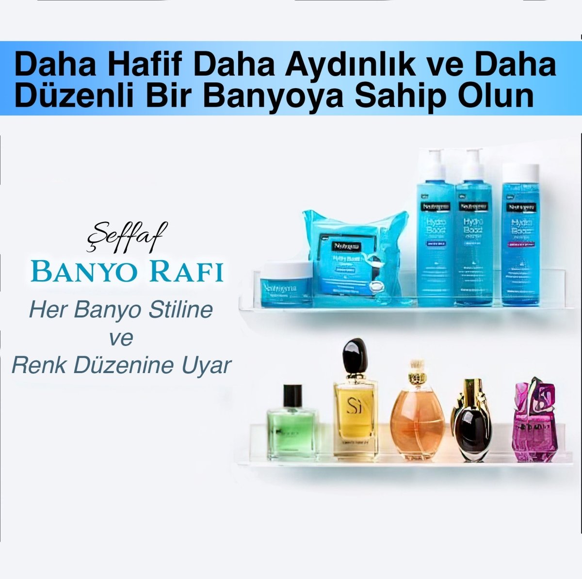 OUTLET - Akrilik Banyo Rafı, Yerden Tasarruf Sağlayan ve Çok Yönlü Kullanım Alanlı 45cm Raf - QueenBeeIstanbul