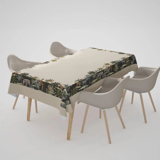 Safari Sprit Masa Örtüsü – 225x145 cm | Egzotik Tropikal Hayvan Desenli Sofra Örtüsü | Queen Bee Istanbul - QueenBeeIstanbul