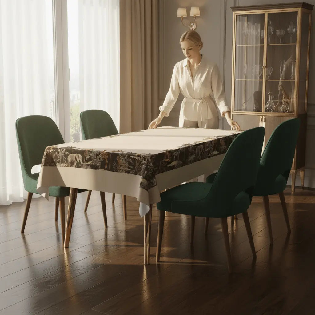 Safari Sprit Masa Örtüsü – 225x145 cm | Egzotik Tropikal Hayvan Desenli Sofra Örtüsü | Queen Bee Istanbul - QueenBeeIstanbul