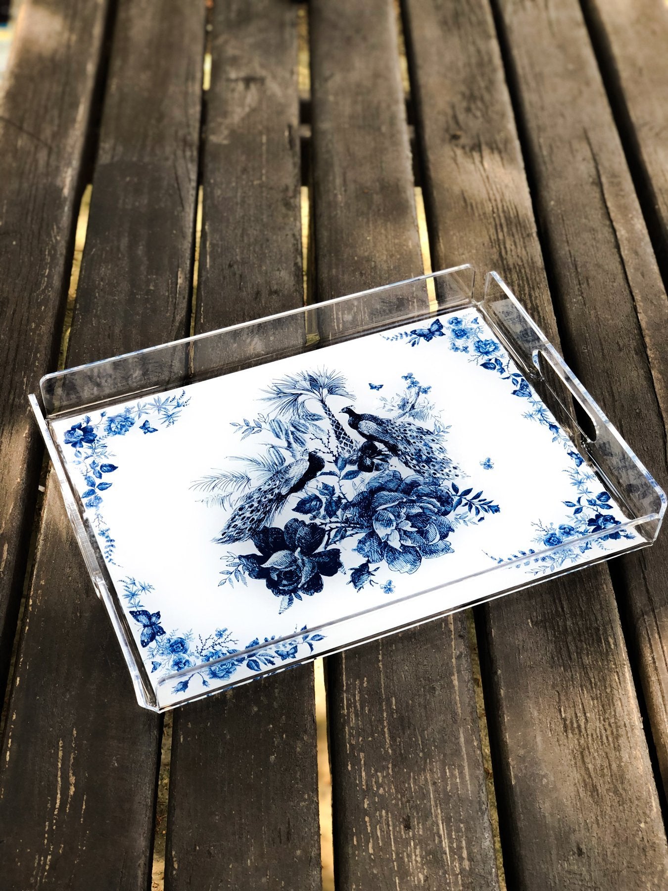 Bleu Figure Pleksi Tepsi - Tavus Kuşları -
