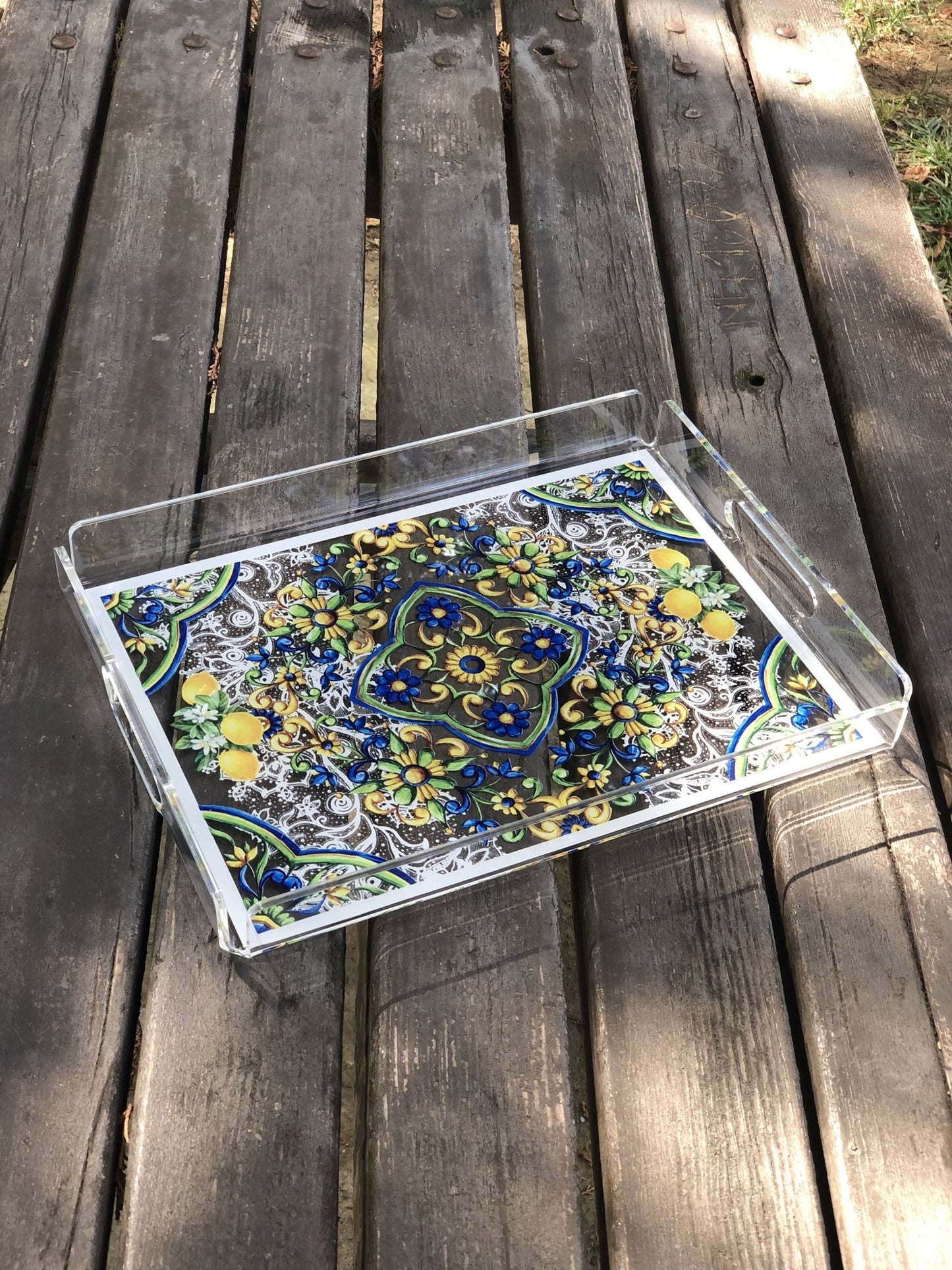 Lace Flower and Lemon Plexiglass Tray