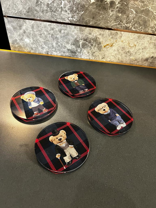 Lacivert Ekose 4'lü Teddy Bardak Altı Seti - QueenBeeIstanbul
