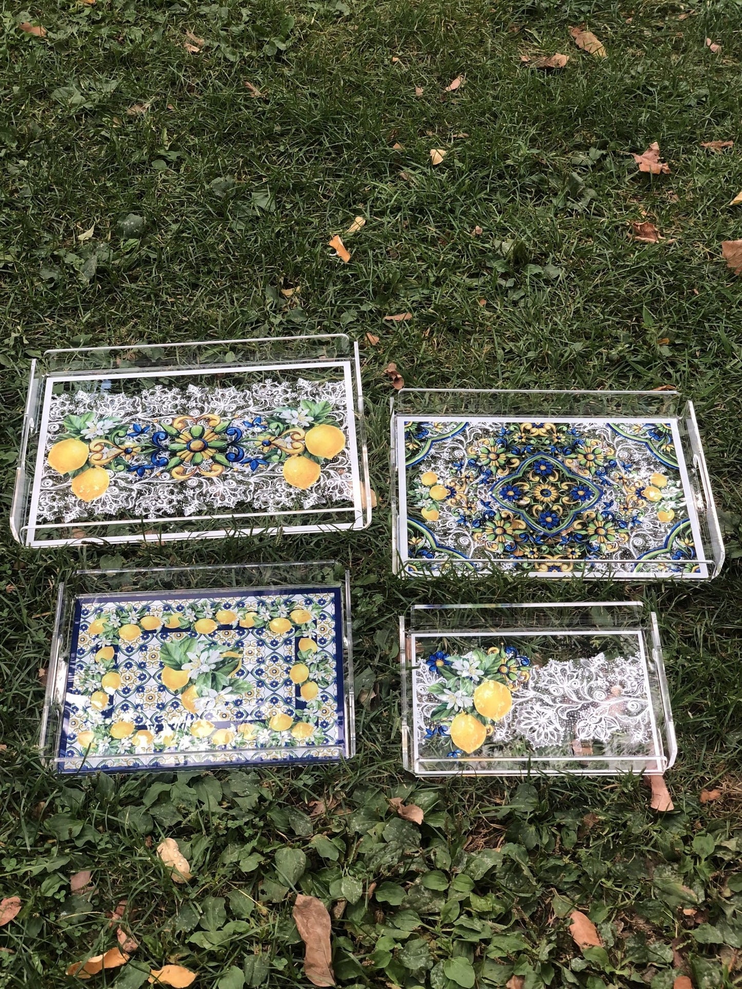 Limonlu Dantel Desenli Pleksi Tepsi
